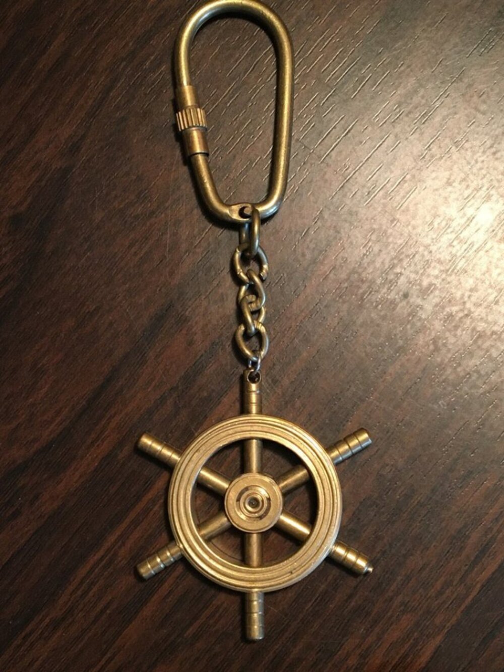 Nautical Gold Helm Brass Metal Key Ring Chain Sea Ship Wheel Sail Boat Ocean